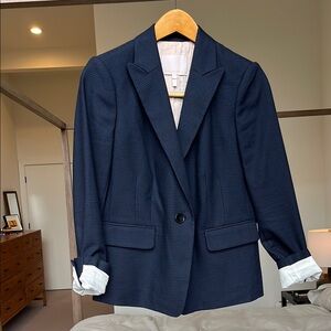 Rebecca Taylor Navy and Black Herringbone Blazer with Pink Lining size 2